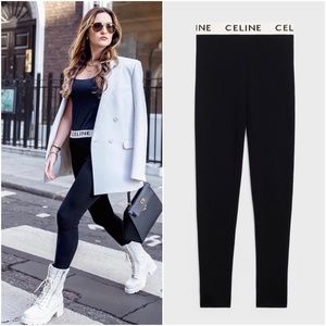 NEW CELINE ATHLETIC KNIT LEGGINGS BLACK / CREAM size L